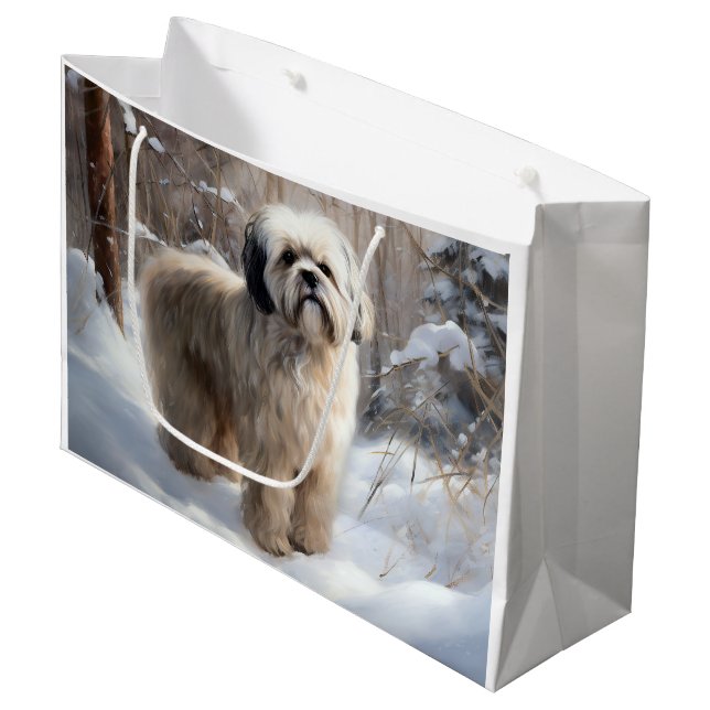 Bolsa De Regalo Grande Lhasa Apso Deja que nieve Navidad (Angulo Anverso)
