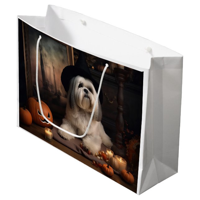 Bolsa De Regalo Grande Lhasa Apso Pumpkins Halloween Scary (Angulo Anverso)