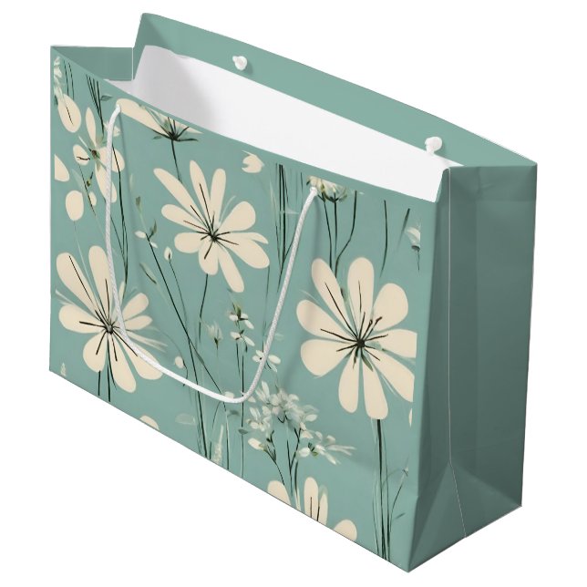 Bolsa De Regalo Grande Light Blue Modern Groovy Daisy Flowers (Angulo Anverso)