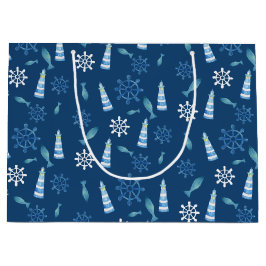 Bolsa De Regalo Grande Lighthouse Beach Watercolor Pintado por la mano Al