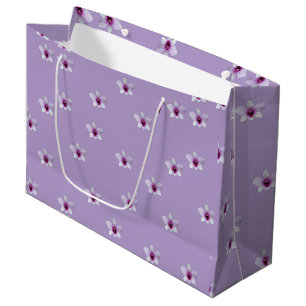 Bolsa De Regalo Grande Lila de Flor Blanca con Centro Púrpura
