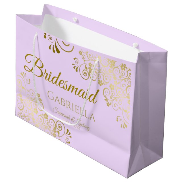 Bolsa De Regalo Grande Lilac Purple & Gold Lace Elegante Bridesmaid (Angulo Anverso)