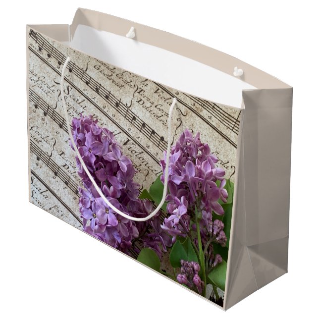 Bolsa De Regalo Grande Lilacs en partituras antiguas (Angulo reverso)