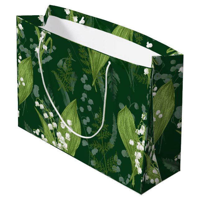 Bolsa De Regalo Grande Lily of Valley con Ferns || Verde oscuro (Angulo reverso)