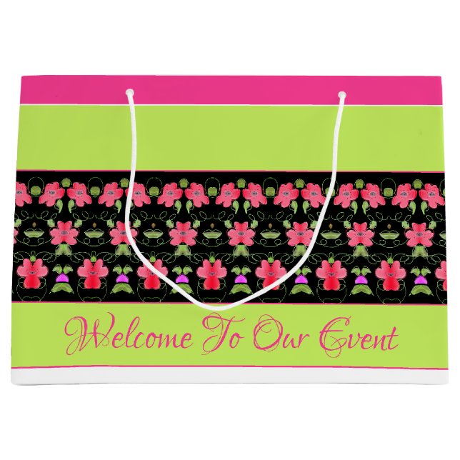 Bolsa De Regalo Grande Lime Verde Y Rosa Brillante (Anverso)