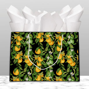 Bolsa De Regalo Grande Limones italianos y sicilianas sobre negro chic