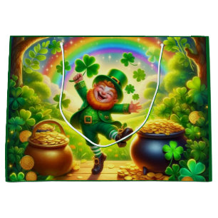 Bolsa De Regalo Grande Lindo Leprechaun mágico día de San Patricio
