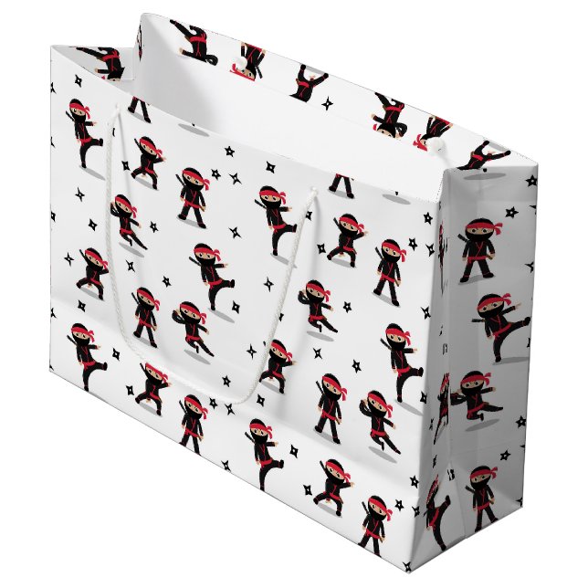 Bolsa De Regalo Grande Lindo Ninja Guerrero Niños Patrón Negro y Rojo (Angulo Anverso)