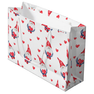 Bolsa De Regalo Grande lindo patrón de amor con gnomos y corazones
