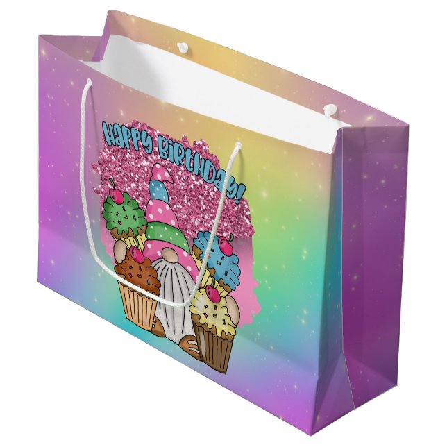 Bolsa De Regalo Grande lindo unisex Birthday gnome (Angulo Anverso)