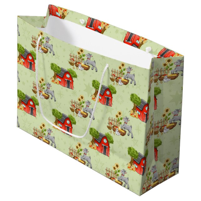 Bolsa De Regalo Grande lindos animales de granja con un patrón de fiesta  (Angulo Anverso)