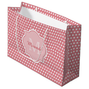 Bolsa De Regalo Grande Lindos lunares rosados con monograma y nombre