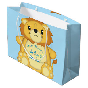 Bolsa De Regalo Grande Lion Baby Shower Blue