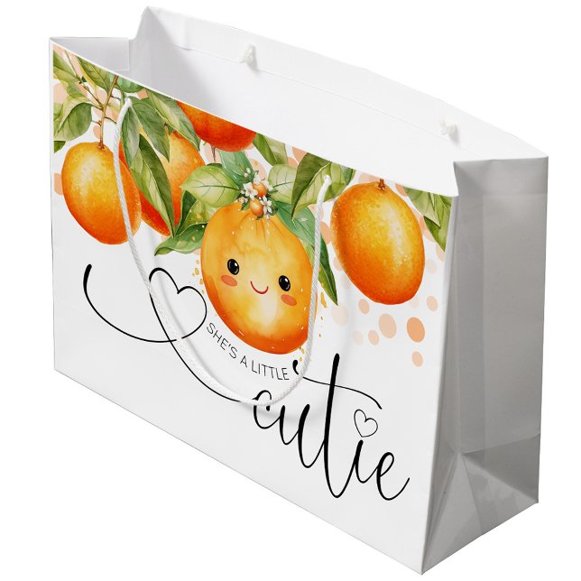 Bolsa De Regalo Grande Little Cutie Naranja Citrus Baby Shower (Little cutie baby shower gift bag. You can add text to this sweet little cutie design.)