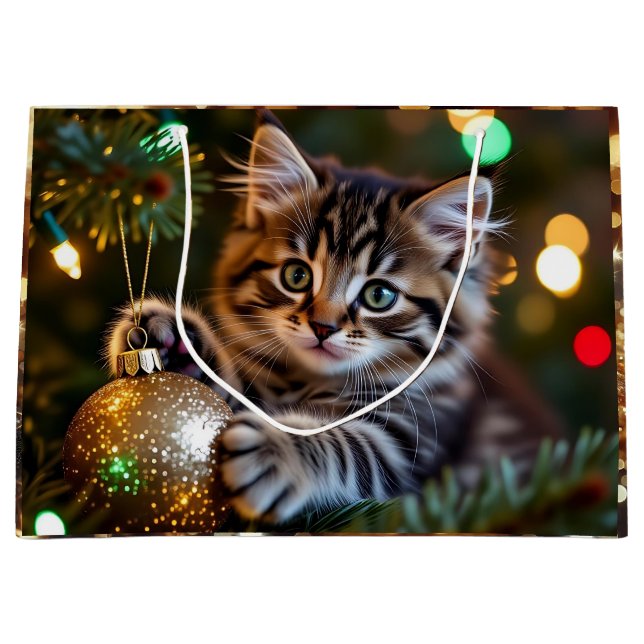 Bolsa De Regalo Grande Little Kitten on Christmas Tree   (Anverso)