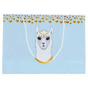 Bolsa De Regalo Grande Llama y Lunares Dorados