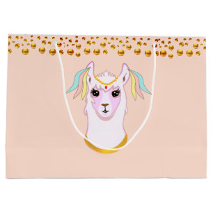 Bolsa De Regalo Grande Llama y Lunares Dorados