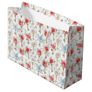 Bolsa De Regalo Grande Llaves de Rosas Rojas y Azules Despedida de Solter