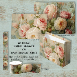 Bolsa De Regalo Grande Lluvia de Novia Floral Rosa Azul Francés Vintage