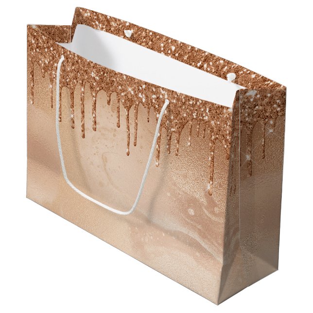 Bolsa De Regalo Grande Lluvia de Purpurina de cobre en mármol Metalizado  (Angulo Anverso)
