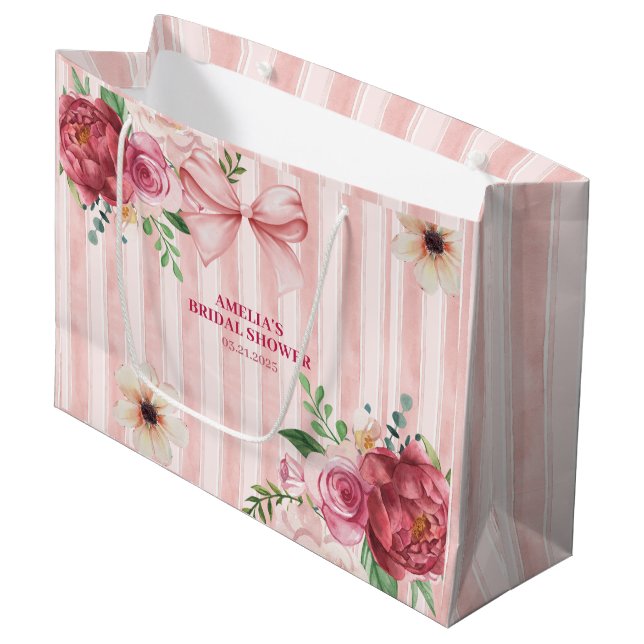 Bolsa De Regalo Grande Lluvia de regalos nupciales con lazo rosa Coquette (Angulo Anverso)