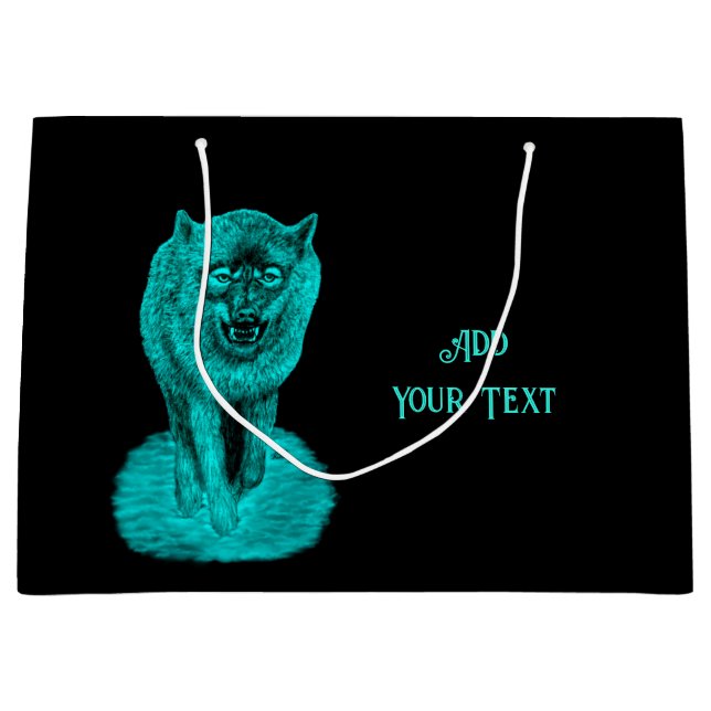 Bolsa De Regalo Grande Lobo negro enojado en la noche (Anverso)
