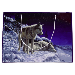 Bolsa De Regalo Grande Lobos grises en la nieve de invierno de noche