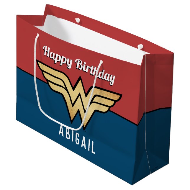Bolsa De Regalo Grande Logo de Wonder Woman | Cumpleaños feliz (Angulo Anverso)