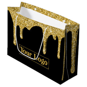 Bolsa De Regalo Grande Logo Empresarial con Drips de Purpurina Dorada de 