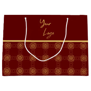 Bolsa De Regalo Grande Logotipo Comercial Personalizado Patrón Rojo Dorad