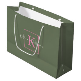 Bolsa De Regalo Grande Logotipo de Branding Minimalista Verde Salvia Rosa