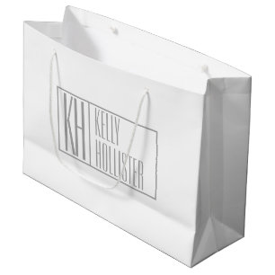 Bolsa De Regalo Grande Logotipo de iniciales y nombre gris moderno