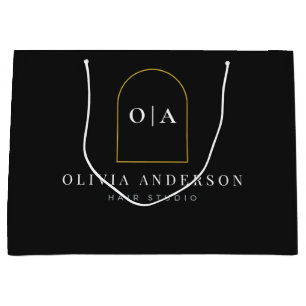 Bolsa De Regalo Grande Logotipo de producto de salón de oro negro minimal
