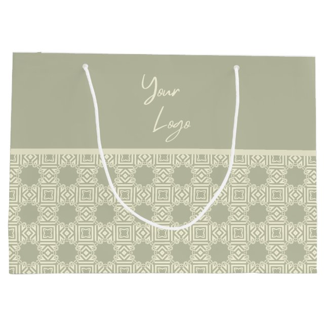 Bolsa De Regalo Grande Logotipo Empresarial Personalizado Chic Beige Verd (Reverso)
