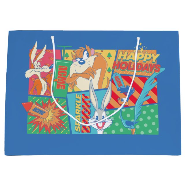 Bolsa De Regalo Grande LOONEY TUNES™ | Patrón de vacaciones felices (Anverso)