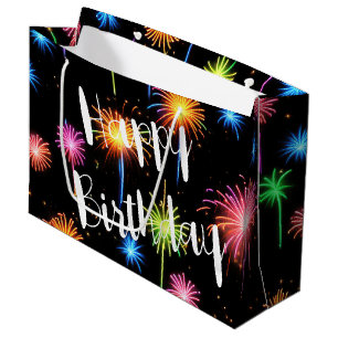 Bolsa De Regalo Grande Los fuegos artificiales De La Neón De Cumpleaños E