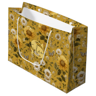Bolsa De Regalo Grande Los girasoles y las mariposas en fondo amarillo 1