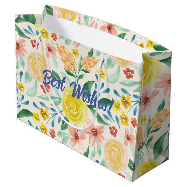 Bolsa De Regalo Grande Los mejores deseos acuarela floral (Angulo reverso)
