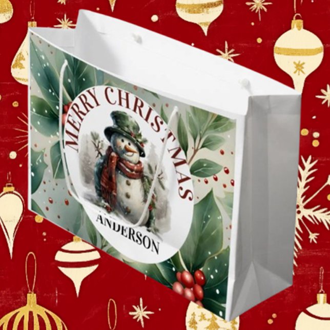 Bolsa De Regalo Grande Los Navidades de Snowman Cute desean una placa de  (Spread joy this holiday season with Brett's Snowman gift bag!)