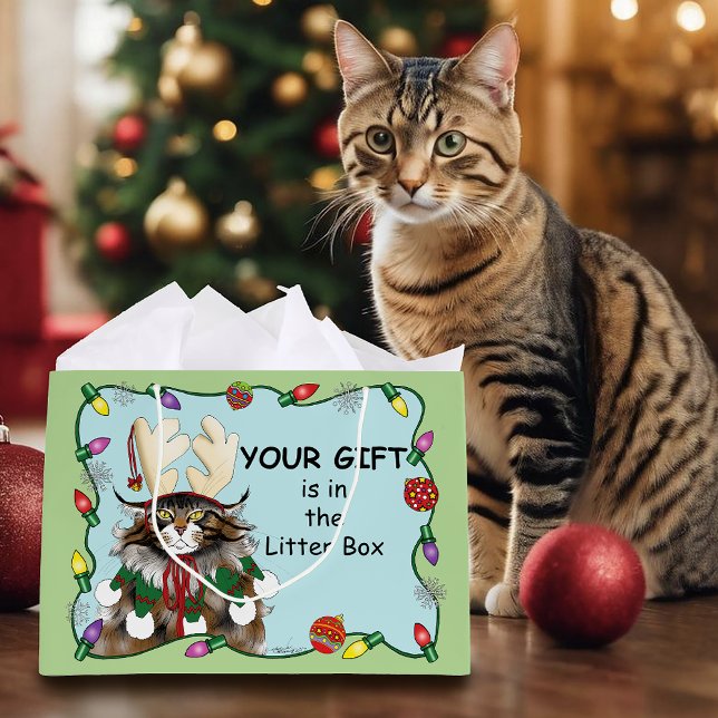 Bolsa De Regalo Grande Los navidades le dan gracia al gato verde (Subido por el creador)