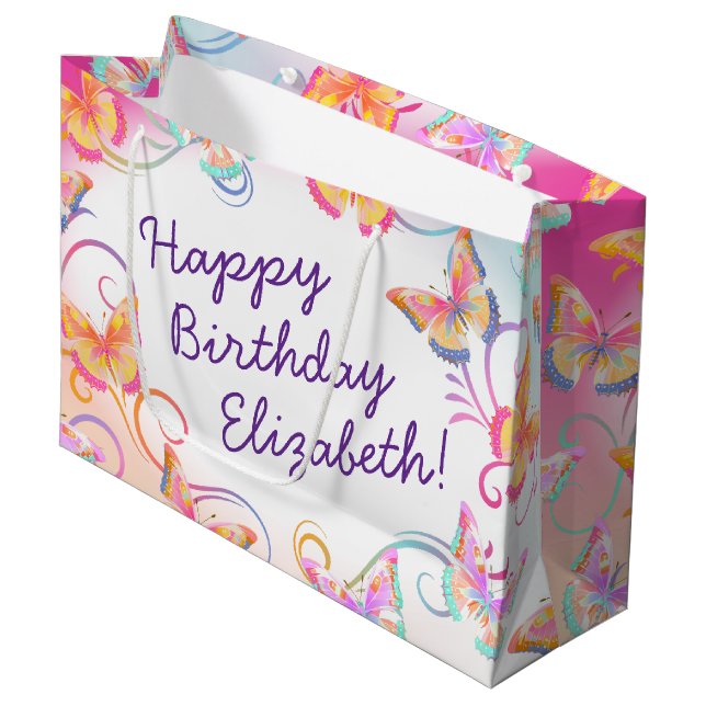 Bolsa De Regalo Grande Los niños del partido de cumpleaños Butterfly son  (Angulo Anverso)