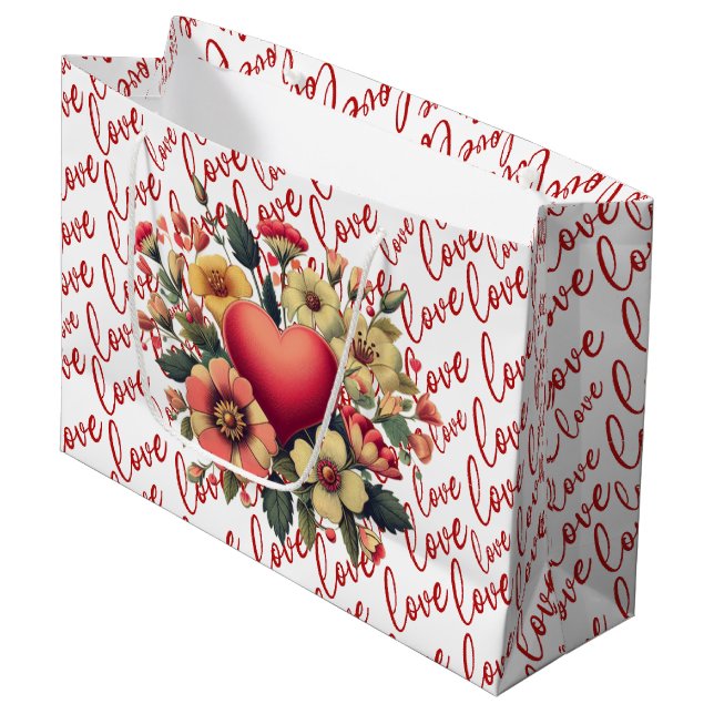 Bolsa De Regalo Grande Love And Flowers Valentine  (Angulo Anverso)