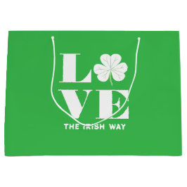 Bolsa De Regalo Grande Love Shamrock Clover Irlanda Personalizado blanco 