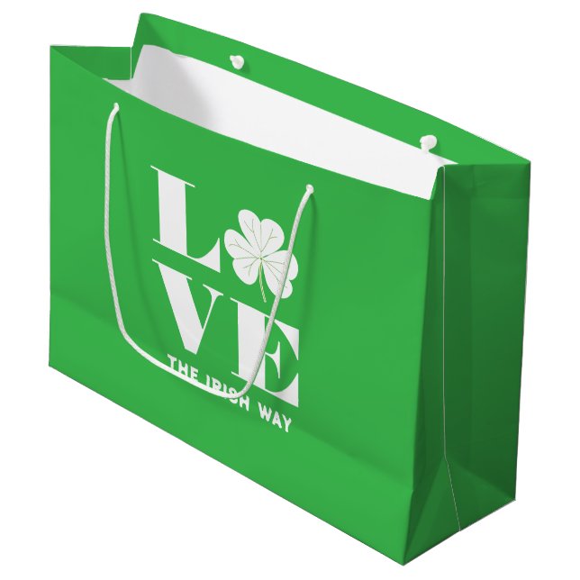 Bolsa De Regalo Grande Love Shamrock Clover Irlanda Personalizado blanco  (Angulo Anverso)