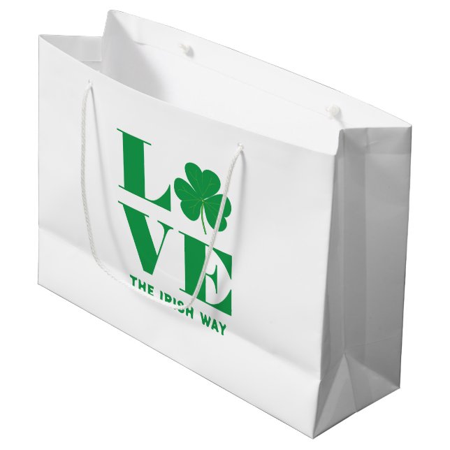 Bolsa De Regalo Grande Love Shamrock Clover Personalizado irlandés Textos (Angulo Anverso)
