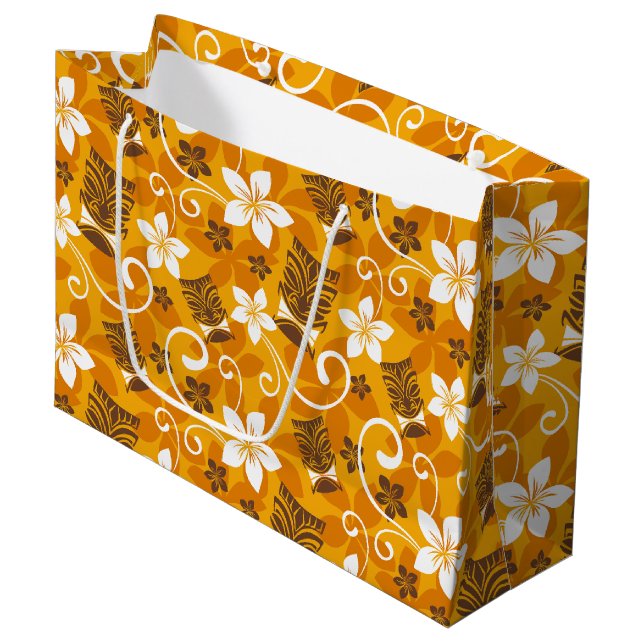 BOLSA DE REGALO GRANDE LUAU TIKI PATTERN (NARANJA) (Angulo Anverso)