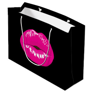 Bolsa De Regalo Grande Luces brillantes rosadas calientes en negro