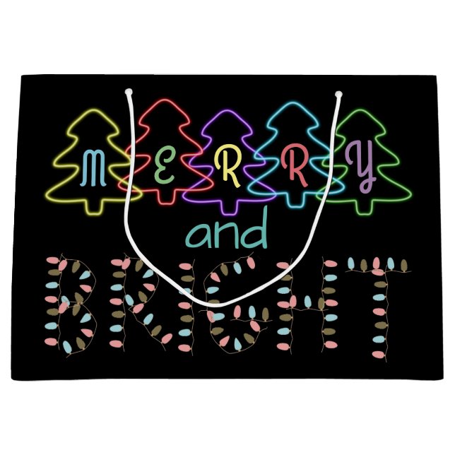 Bolsa De Regalo Grande Luces de Navidades merry y brillantes (Anverso)