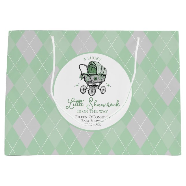 Bolsa De Regalo Grande Lucky Little Shamrock Argyle Baby Shower (Anverso)