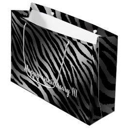 Bolsa De Regalo Grande Lujoso Zebra Moderna Línea Negra Plata